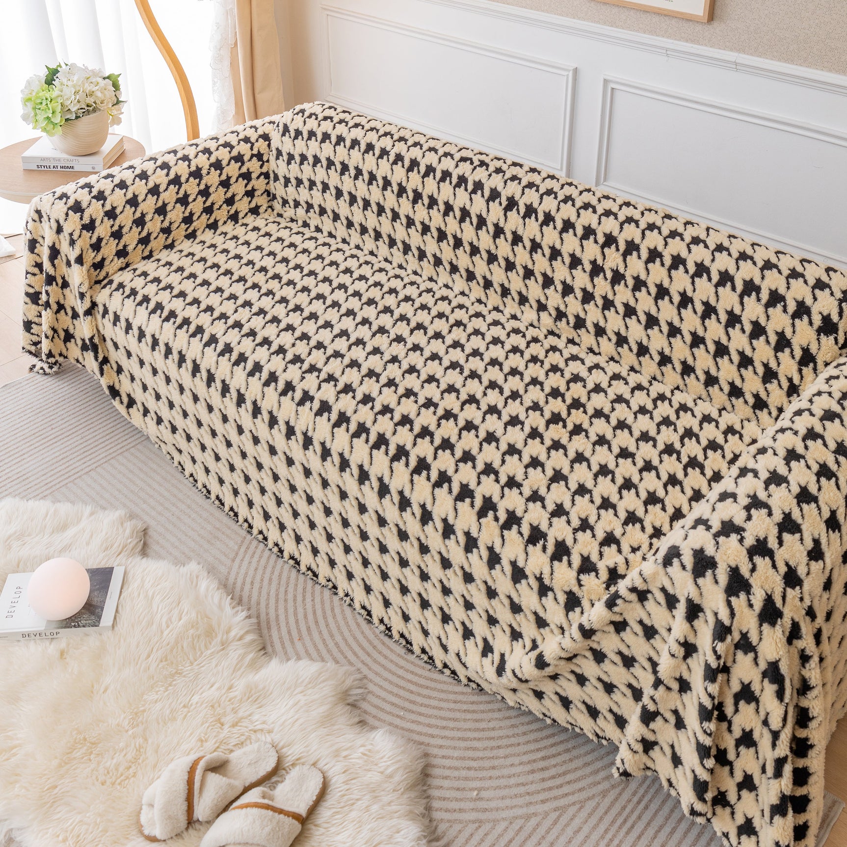 Luxury Plush Universal Couch Cover Blanket, Washable Couch Protector Houndstooth Sofa Covers - Ornate Home