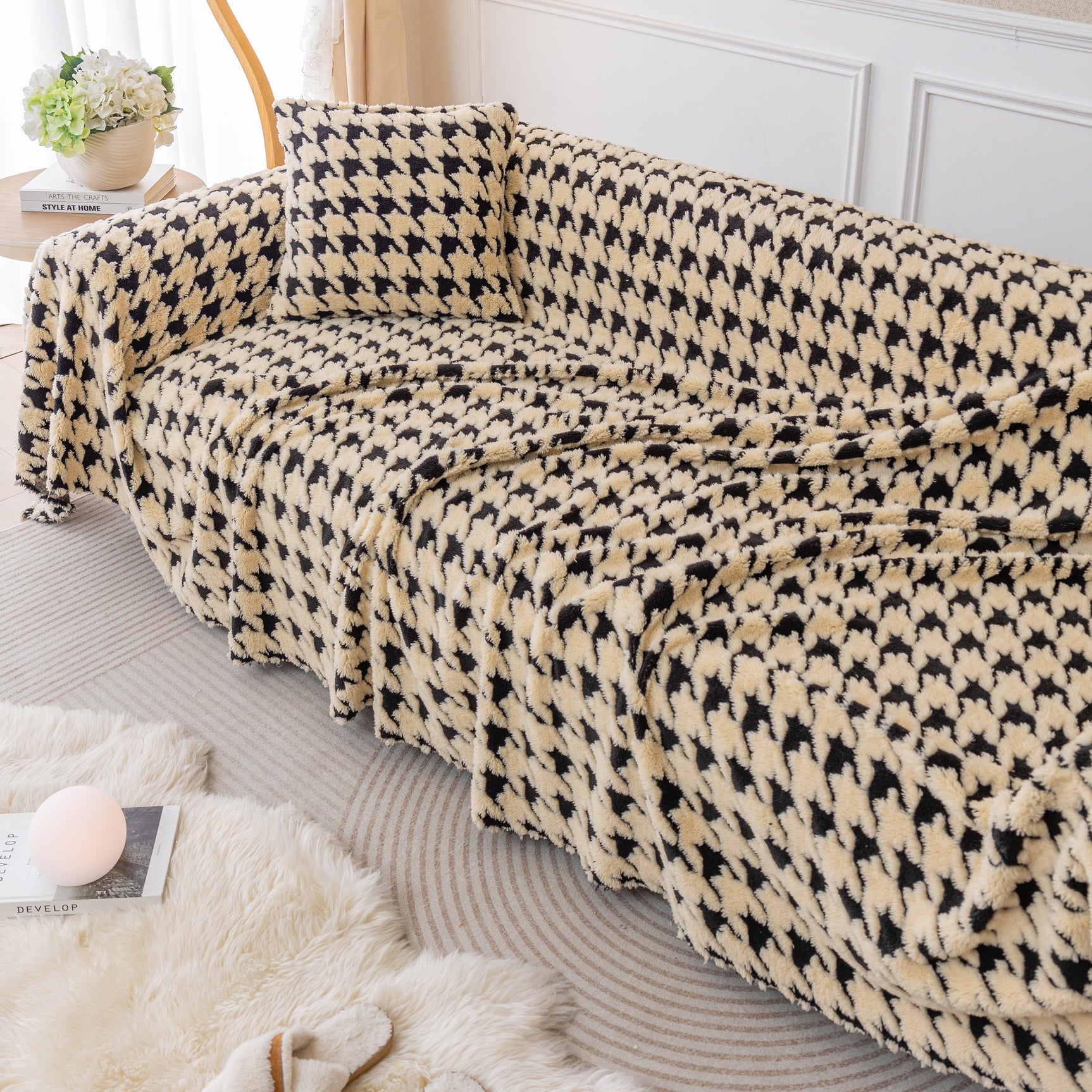 Luxury Plush Universal Couch Cover Blanket, Washable Couch Protector Houndstooth Sofa Covers - Ornate Home