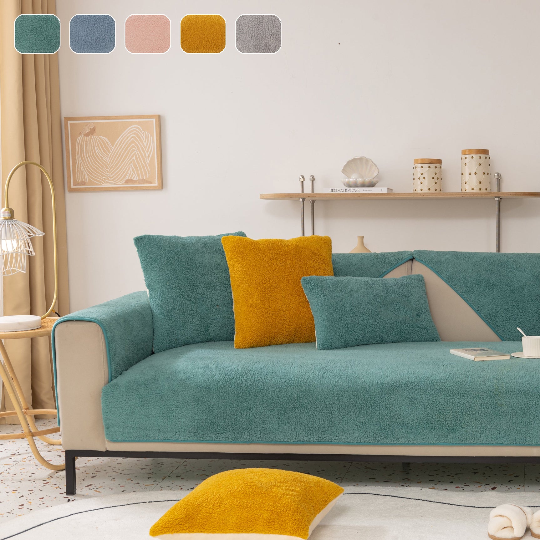 Luxury Sherpa Fleece Solid Sofa Towels Thickened Plush Non Slip Sofa Cushion Covers - Ornate Home