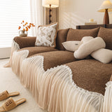Luxury Sofa Throw Cover with Elegant Ruffled Skirt, Soft Decorative Couch Protector - Ornate Home