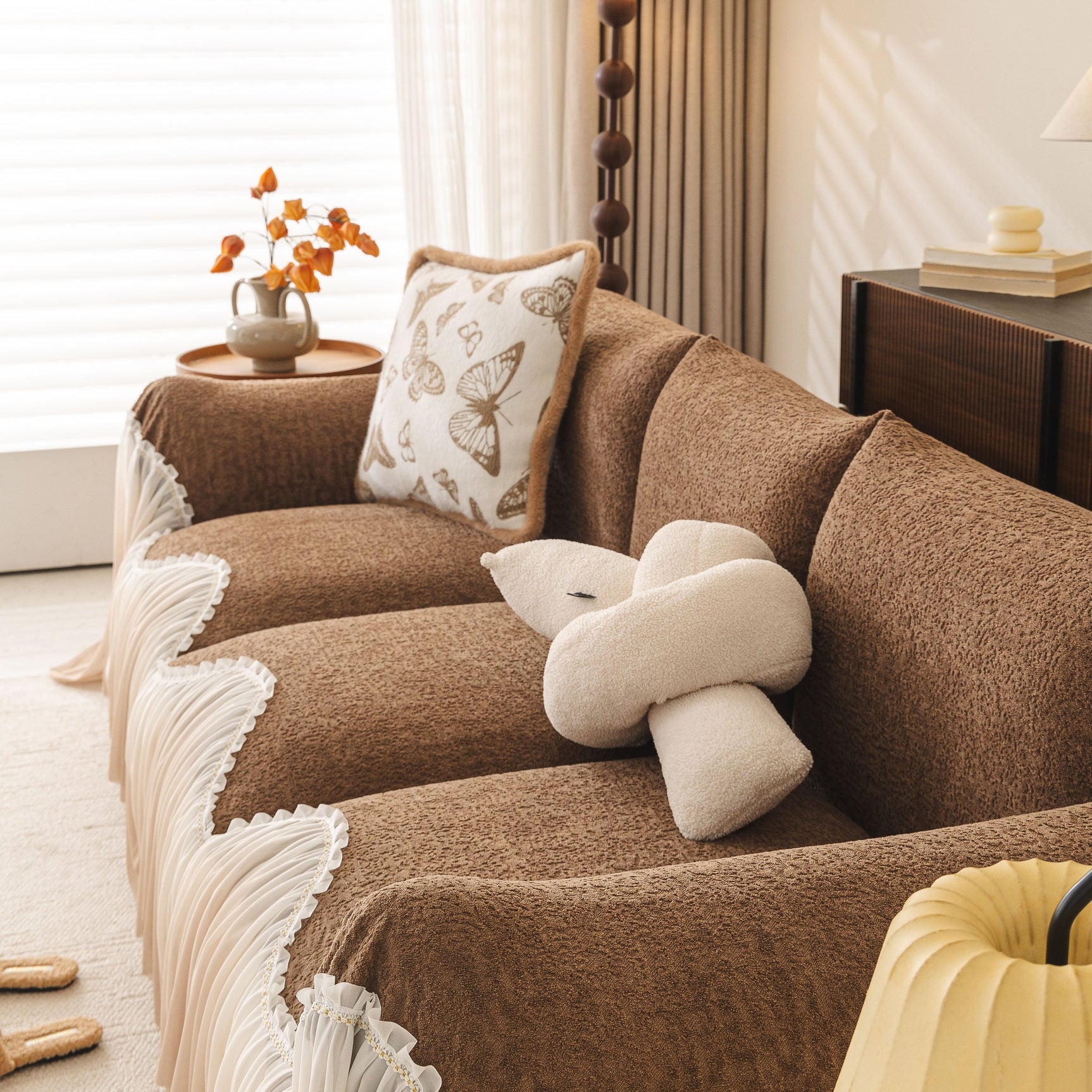 Luxury Sofa Throw Cover with Elegant Ruffled Skirt, Soft Decorative Couch Protector - Ornate Home