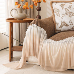 Luxury Sofa Throw Cover with Elegant Ruffled Skirt, Soft Decorative Couch Protector - Ornate Home