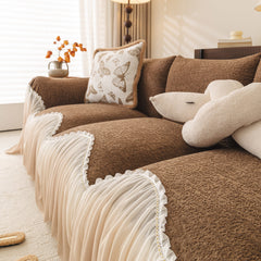 Luxury Sofa Throw Cover with Elegant Ruffled Skirt, Soft Decorative Couch Protector - Ornate Home