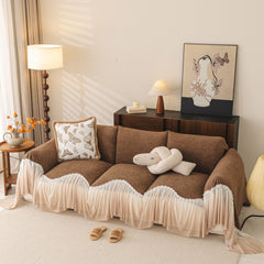 Luxury Sofa Throw Cover with Elegant Ruffled Skirt, Soft Decorative Couch Protector - Ornate Home