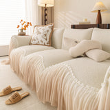 Luxury Sofa Throw Cover with Elegant Ruffled Skirt, Soft Decorative Couch Protector - Ornate Home