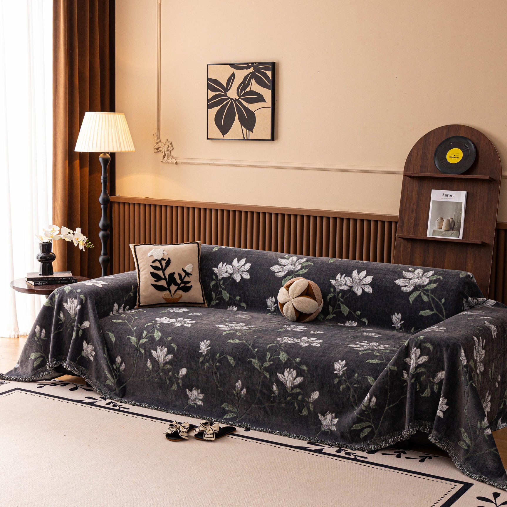Luxury Thickened Sofa Throw Cover, Decorative Cozy Floral Jacquard Couch Cover Blanket - Ornate Home