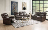 Lydia Brown Faux Leather Manual Reclining Loveseat w/ Console - Ornate Home