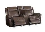 Lydia Brown Faux Leather Manual Reclining Loveseat w/ Console - Ornate Home