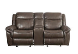 Lydia Brown Faux Leather Manual Reclining Loveseat w/ Console - Ornate Home