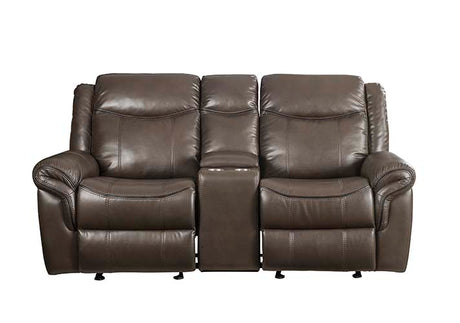 Lydia Brown Faux Leather Manual Reclining Loveseat w/ Console - Ornate Home
