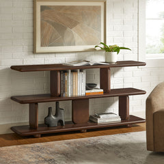 Lyle Walnut Sculptural 2-Tier Bookshelf - Ornate Home