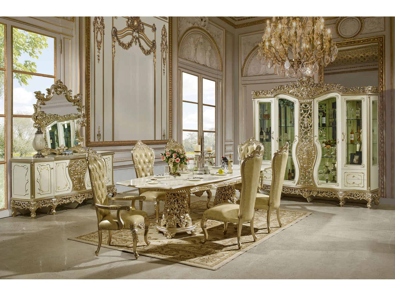 Lymington Gold Rectangular 7 Pc Dining Set / HD-1812 - Ornate Home