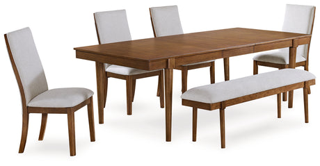 Lyncott Beige/Brown Extension Dining Table, 4 Chairs and Bench - Ornate Home