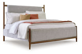 Lyncott Brown Queen Upholstered Bed, Dresser, Mirror and 2 Nightstands - Ornate Home