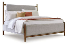 Lyncott Brown Queen Upholstered Bed, Dresser, Mirror and 2 Nightstands - Ornate Home