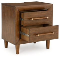 Lyncott Brown Queen Upholstered Bed, Dresser, Mirror and 2 Nightstands - Ornate Home