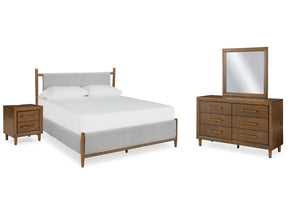 Lyncott Brown King Upholstered Bed with Mirrored Dresser and Chest (Online Special Price) - Ornate Home