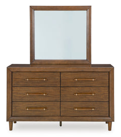 Lyncott Brown Queen Upholstered Bed with Mirrored Dresser and Nightstand - Ornate Home