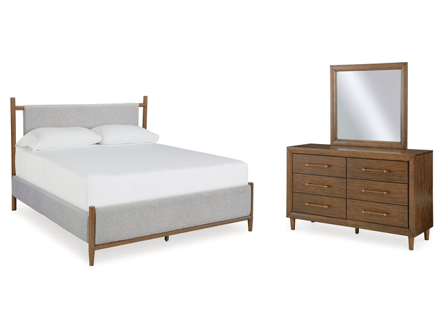 Lyncott California King Upholstered Bedroom Set with Dresser and Mirror - Ornate Home