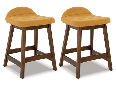 Lyncott Mustard/Brown Counter Height Bar Stool (Set of 2) - Ornate Home