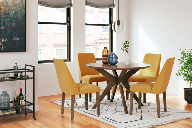 Lyncott Mustard/Brown Dining Table and 4 Chairs - Ornate Home