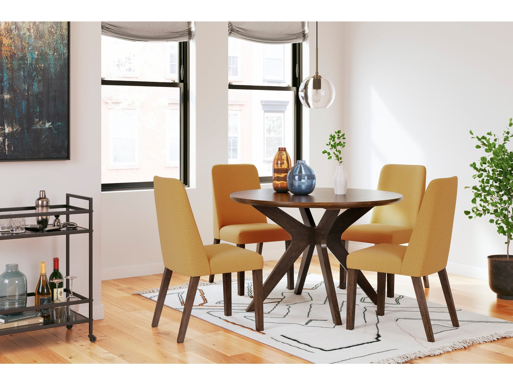 Lyncott Mustard & Brown Round Dining Room Set / 5pc (Online Special Price) - Ornate Home