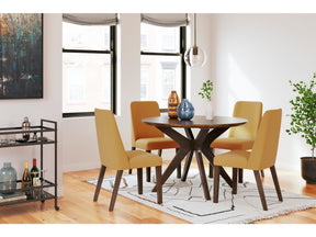 Lyncott Mustard & Brown Round Dining Room Set / 5pc - Ornate Home