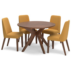 Lyncott Mustard & Brown Round Dining Room Set / 5pc - Ornate Home