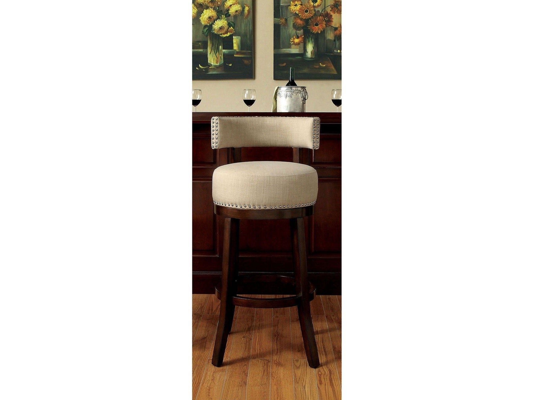 Lynsey Dark Oak/Beige 24" Bar Stool - Ornate Home
