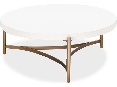 Lyon Ivory Round White Concrete and Metal Coffee Table - Ornate Home