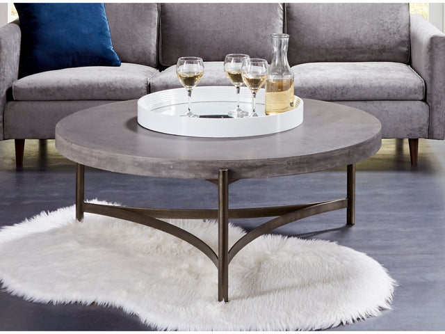 Lyon Round Natural Concrete and Metal Coffee Table - Ornate Home