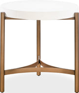 Lyon White/Brushed Bronze Round Concrete and Metal Side Table - Ornate Home