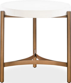 Lyon White/Brushed Bronze Round Concrete and Metal Side Table - Ornate Home