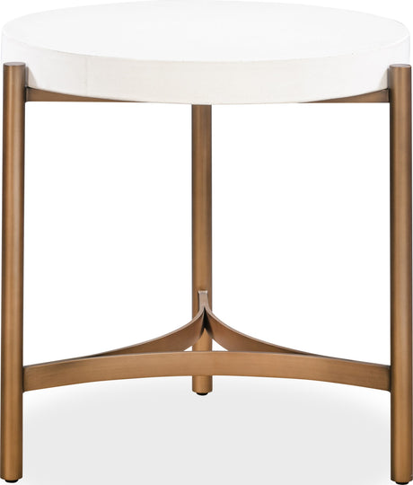 Lyon White/Brushed Bronze Round Concrete and Metal Side Table - Ornate Home