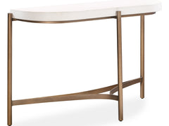 Lyon White/Brushed Bronze Semi-Circular Concrete and Metal Console Table - Ornate Home