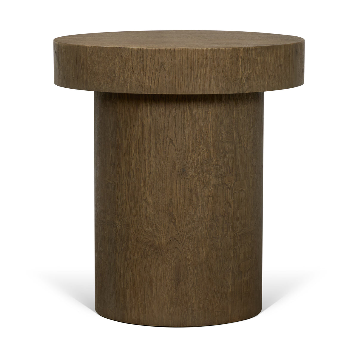 Lyonne Medium Brown Round Oak Wood Pedestal Side Tables