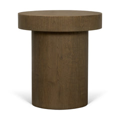 Lyonne Medium Brown Round Oak Wood Pedestal Side Tables - Ornate Home
