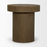 Lyonne Medium Brown Round Oak Wood Pedestal Side Tables