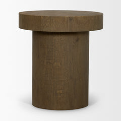 Lyonne Medium Brown Round Oak Wood Pedestal Side Tables - Ornate Home