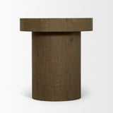 Lyonne Medium Brown Round Oak Wood Pedestal Side Tables