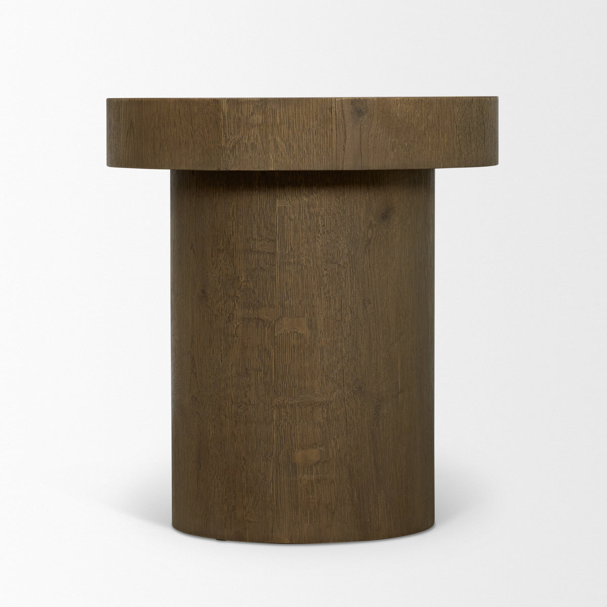 Lyonne Medium Brown Round Oak Wood Pedestal Side Tables