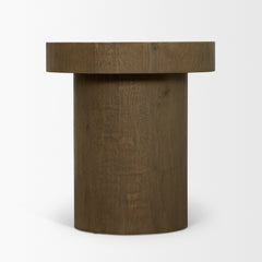 Lyonne Medium Brown Round Oak Wood Pedestal Side Tables - Ornate Home