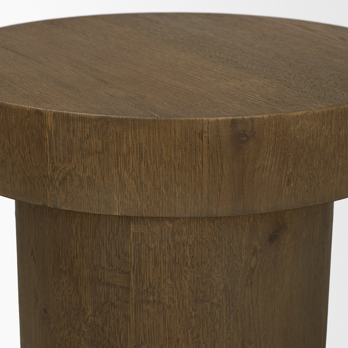 Lyonne Medium Brown Round Oak Wood Pedestal Side Tables