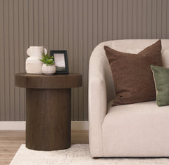 Lyonne Medium Brown Round Oak Wood Pedestal Side Tables - Ornate Home