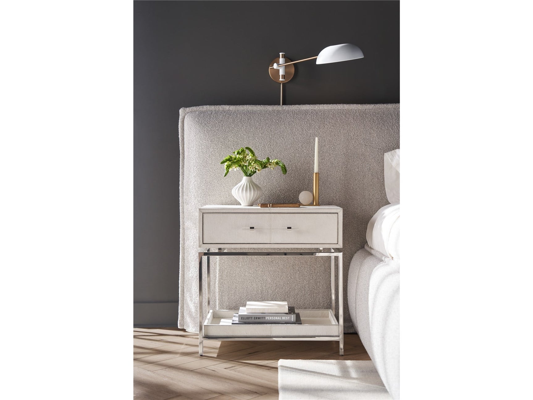 Lyra Gray/Polished Nickel Nightstand - Ornate Home
