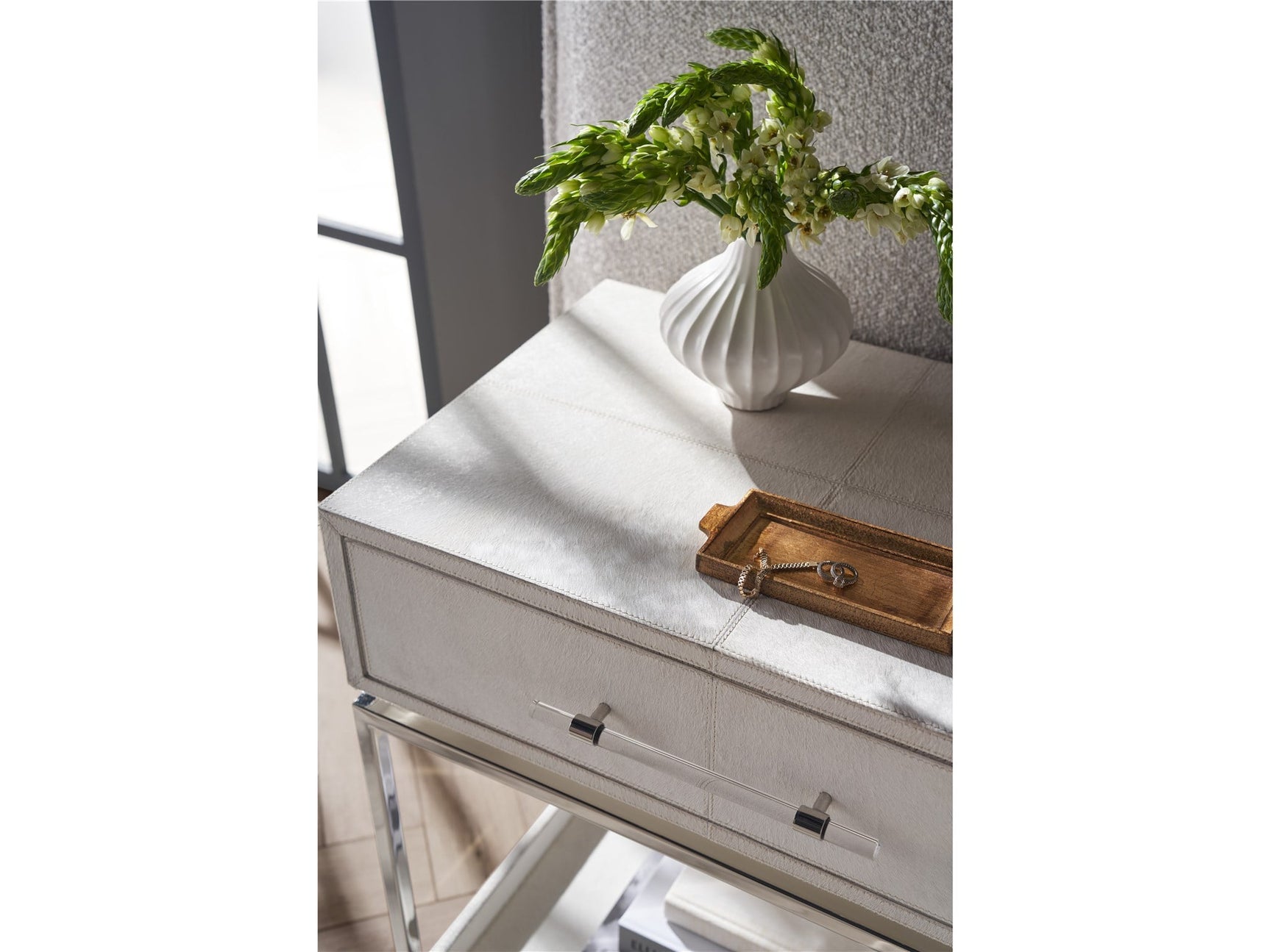 Lyra Gray/Polished Nickel Nightstand - Ornate Home
