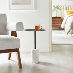 Lyric White/Black Round Side Table - Ornate Home