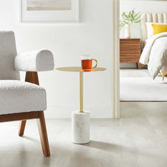 Lyric White/Brass Round Side Table - Ornate Home