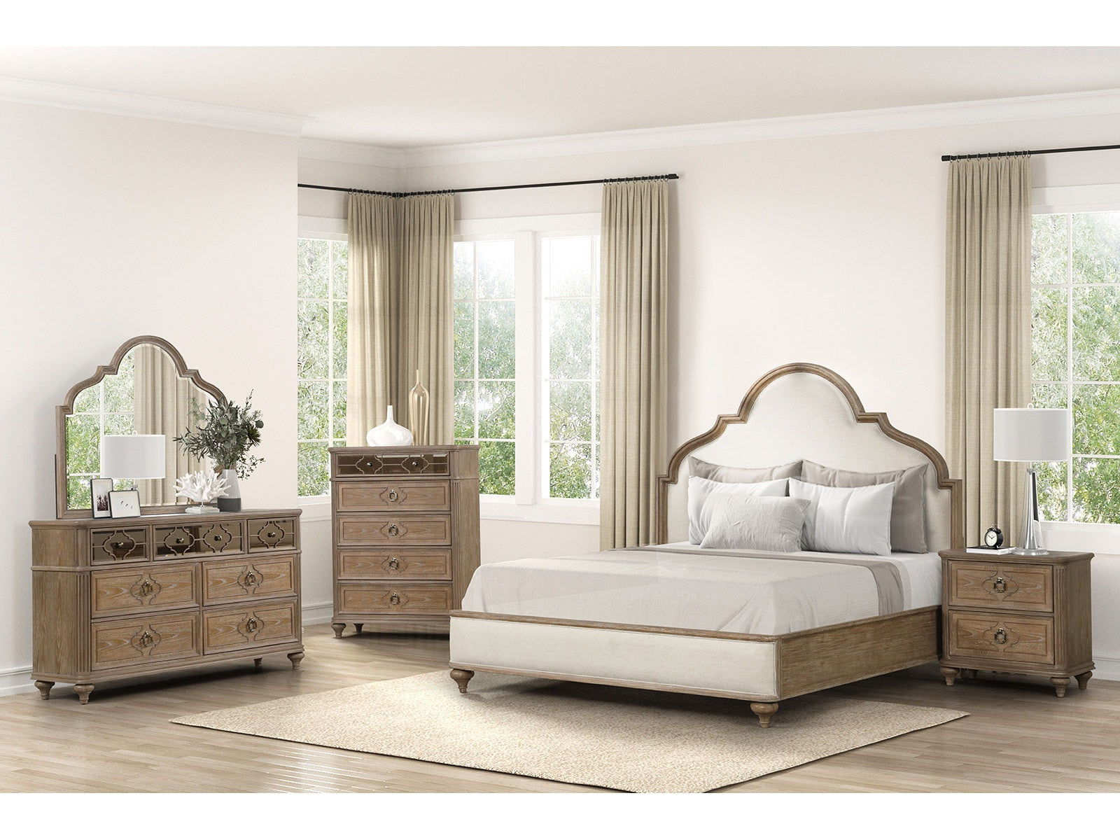 Lyris  Rustic Oak Queen 4 Piece Bedroom Set - Ornate Home