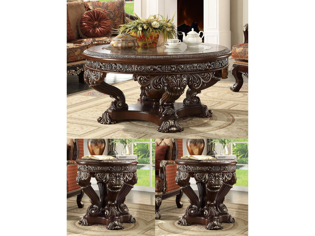 Lysandra Brown Cherry 3pc Coffee Table Set  / HD-8017 - Ornate Home